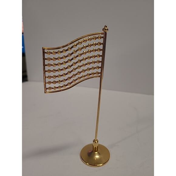 Minature Gold Tone Flag Pole with USA FLAG Colored Stones 6" FLAWED - Picture 3 of 5